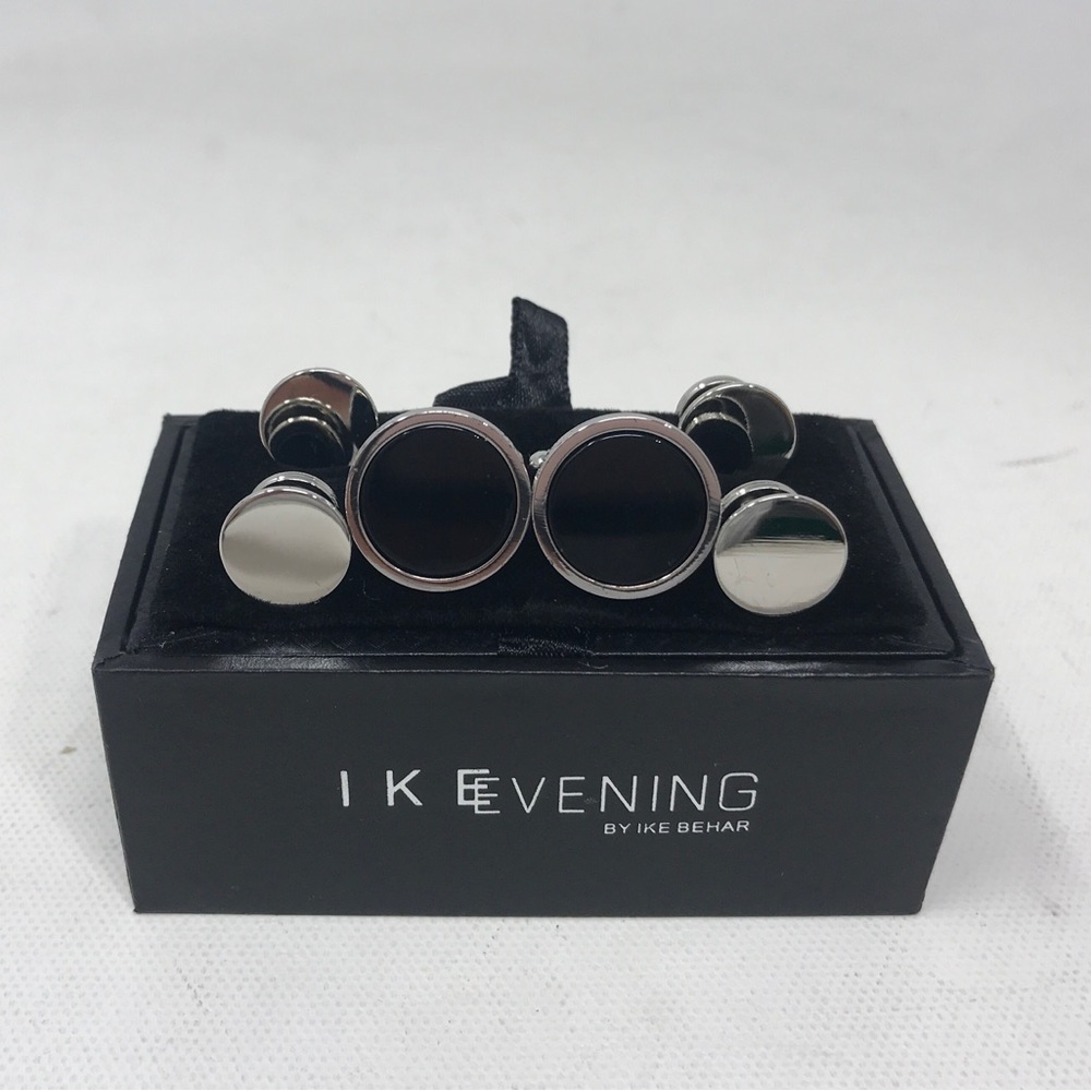 Ike Behar 6 Piece Stud/Cufflink Set, New in Box - Black/Silver